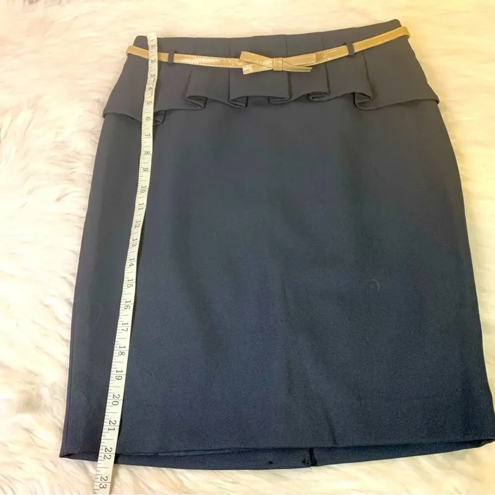 NWT The Limited Blue Pencil Skirt with Bow Belt and Hip Ruffle Size 6 1371